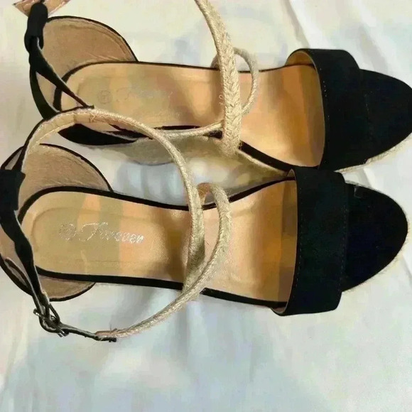 Women's Black Open Toe Espadrilles Dressy Platform Sandals Ankle Strap Size 8 - Picture 2 of 6